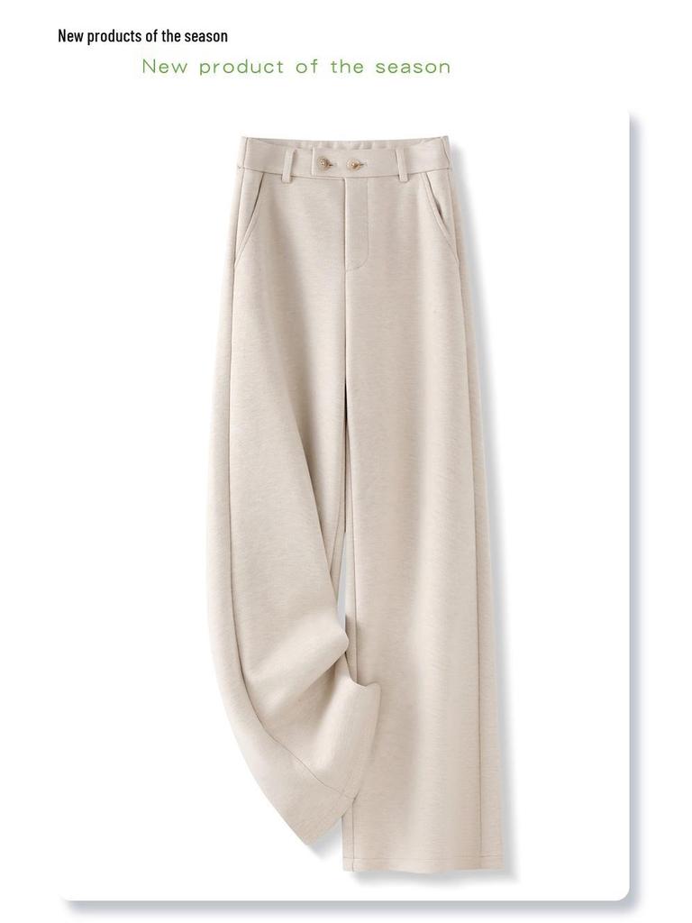 Women's Apricot Wool Wide-Leg & Narrow Straight-Leg Draping Casual Pants - New Autumn/Winter 2024 Collection