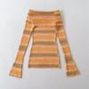 Spring French Retro One-Shoulder Striped Sweater