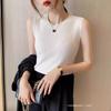 Suspender Vest Women's Spring and Summer Slim-fit Sleeveless Knitted Bottoming Shirt Elastic Crew Neck T-shirt with Three-dimensional Decoration