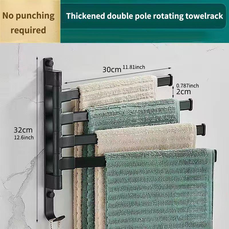 Bathroom Rotating Towel Bar Wall Mounted Non Perforated Iron Towel Storage Rack For Household Bathroom Storage Products