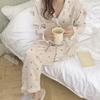 Spring and Summer Women's Silk Plaid Cherry Long Sleeved Loose Cardigan Home Clothes Sleepwear Loungewear Set