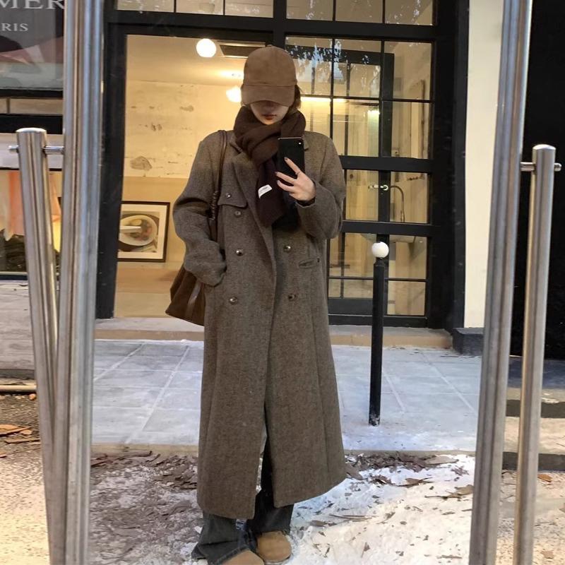 

Осенне-зимнее шерстяное пальто женское высококлассное повседневное пальто свободного кроя XS кофейный