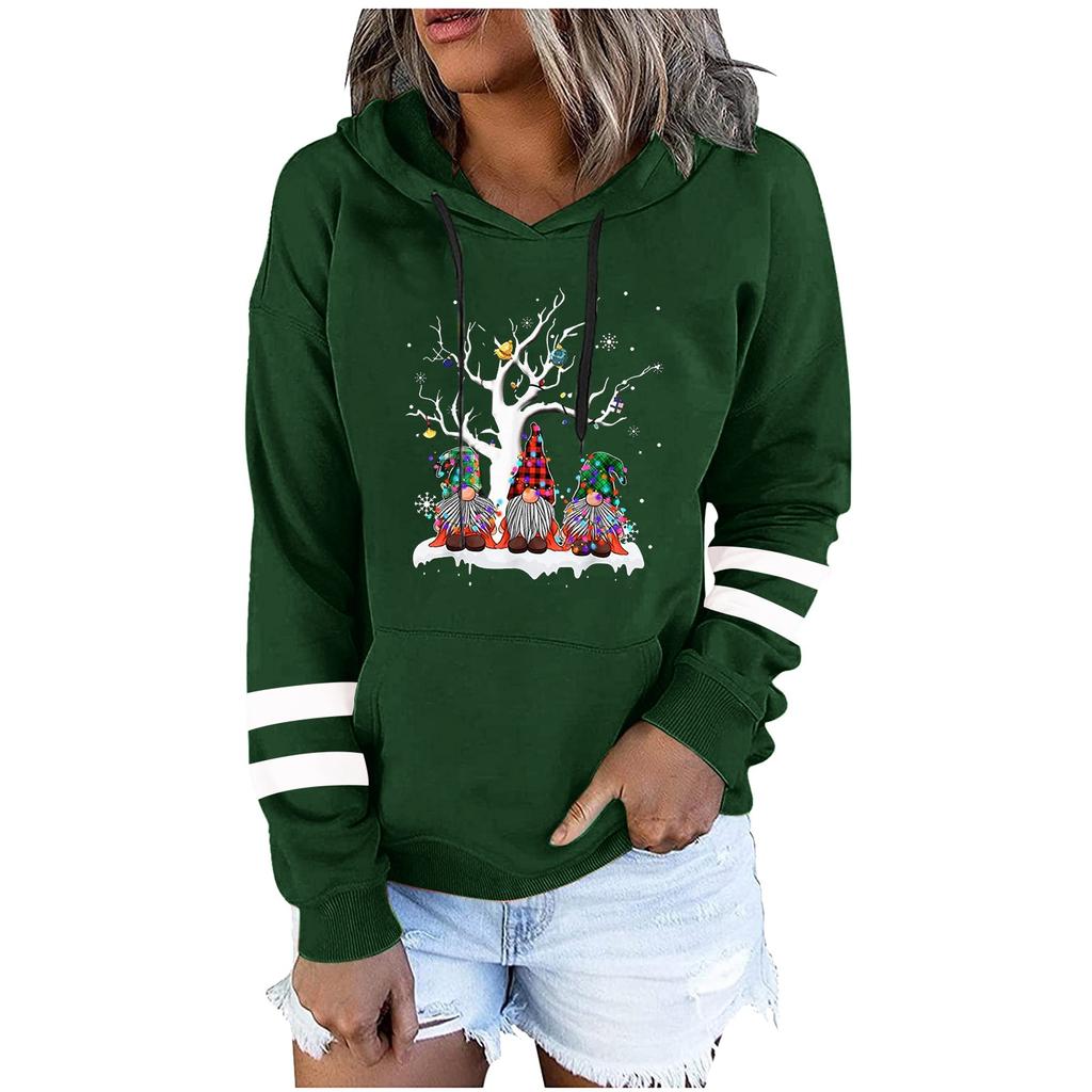 Women's Fashion Leisure Christmas Party Printed Long Sleeve Hooded Pullover Top