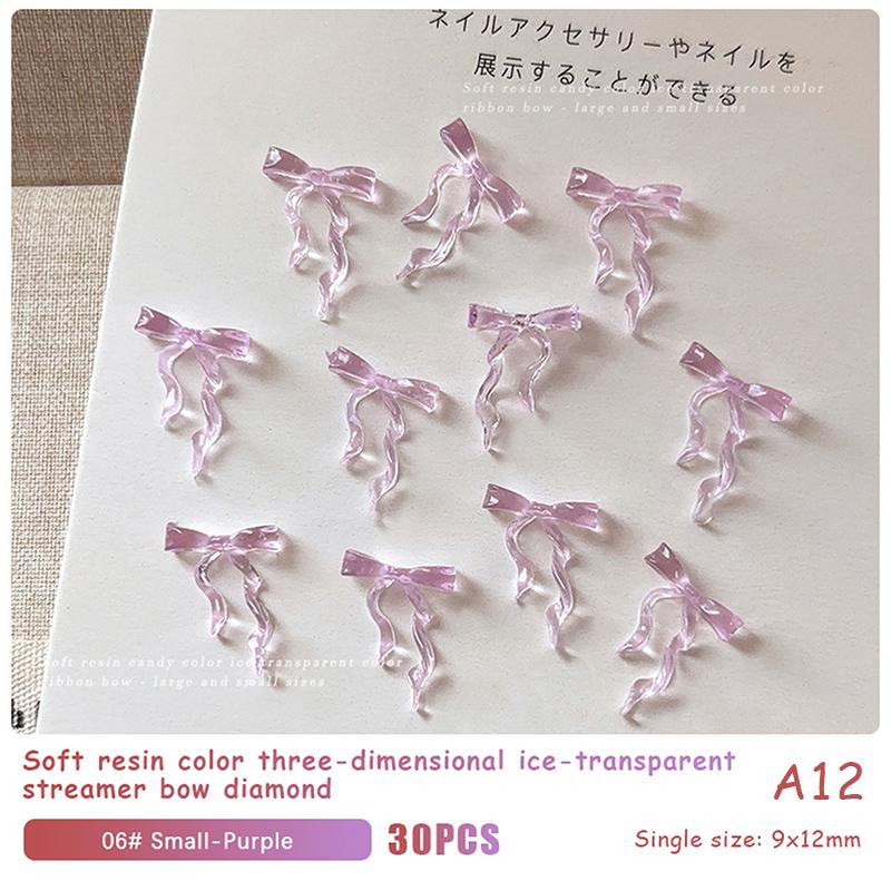 

30 шт. Блестящие Ледяные Прозрачные Ленточные Шармы для Ногтей Бант Плоская Основа Смола 3D Декорации для Маникюра Аксессуары Принадлежности DIY A12