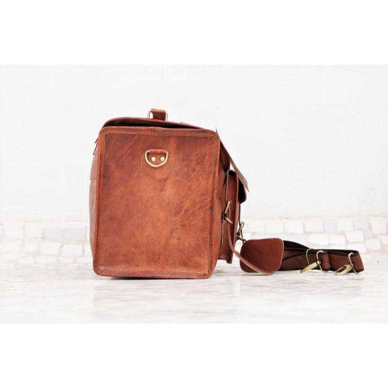 Square Travel Bag with Flap Spacious Leather Duffel Overnight Leather Bag Garment Leather Bag Sports Travel Bag Gym Bag for Men and Women