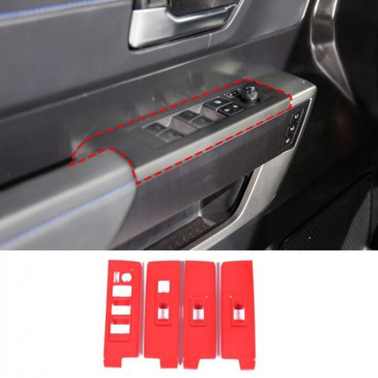 Sport Red Window Glass Lift Switch Button Frame Cover Trim For Toyota Tundra