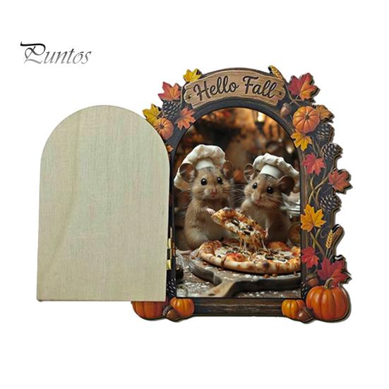 Decorative Baseboard Elf Door Wooden Halloween Decor, 2D Fairy Mouse Miniature Wall Autumn Theme Tale Ornaments Hanging, Rustic Shelf Ornament