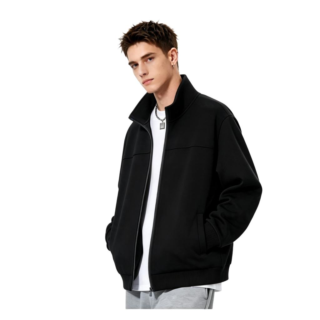 Men's Zip-Up Cardigan Jacket with Stand Collar and Paneled Design for Casual Wear