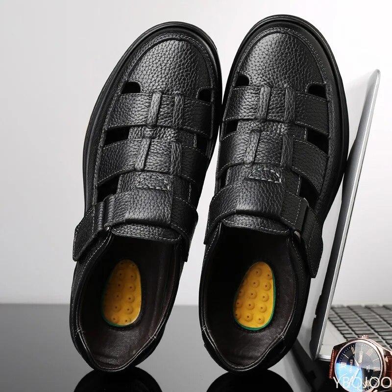 Klasické sandály Pánské sandály z pravé kůže Sandaliashollow Out Neformální boty Pohodlné pevné outdoorové pánské boty