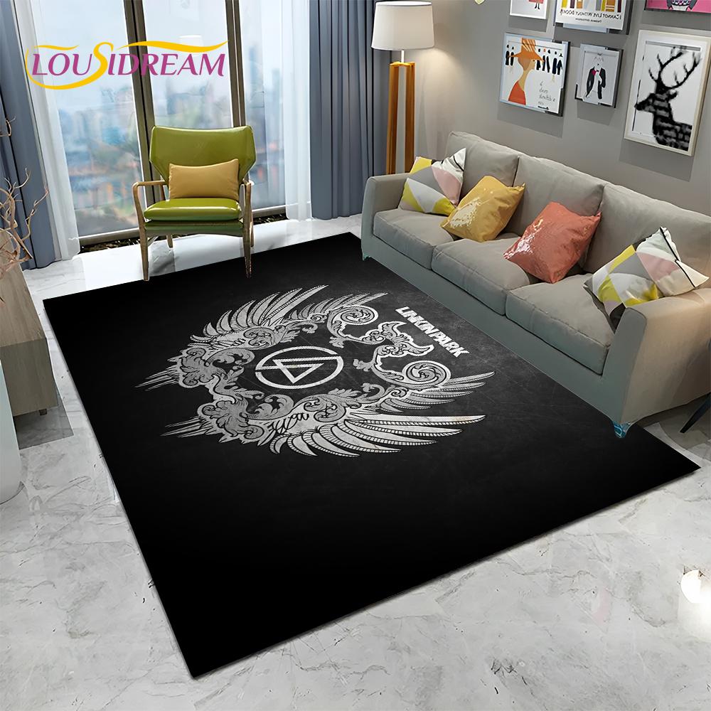 Tappeto Tappetino Decorativo 3D Retro Rock Band L-Linkin Park Logo per Casa Soggiorno Camera da Letto Divano Zerbino, Tappeto per Area Bambini Tappetino Antiscivolo
