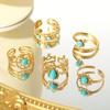 Stainless Steel Ring, Vacuum Plated 18K Gold Turquoise Rudder Sun Opening Bracelet