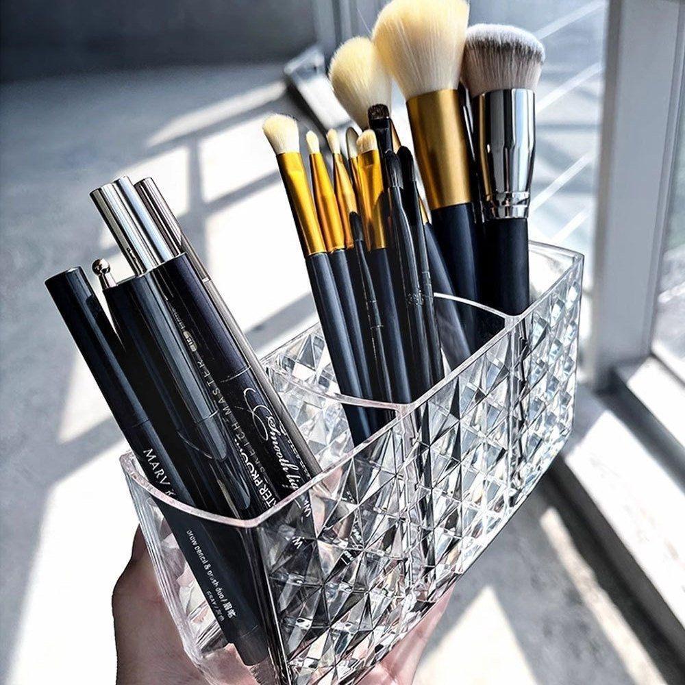 Transparent Dustproof Makeup Storage Box with Brush and Eyebrow Pencil Holders