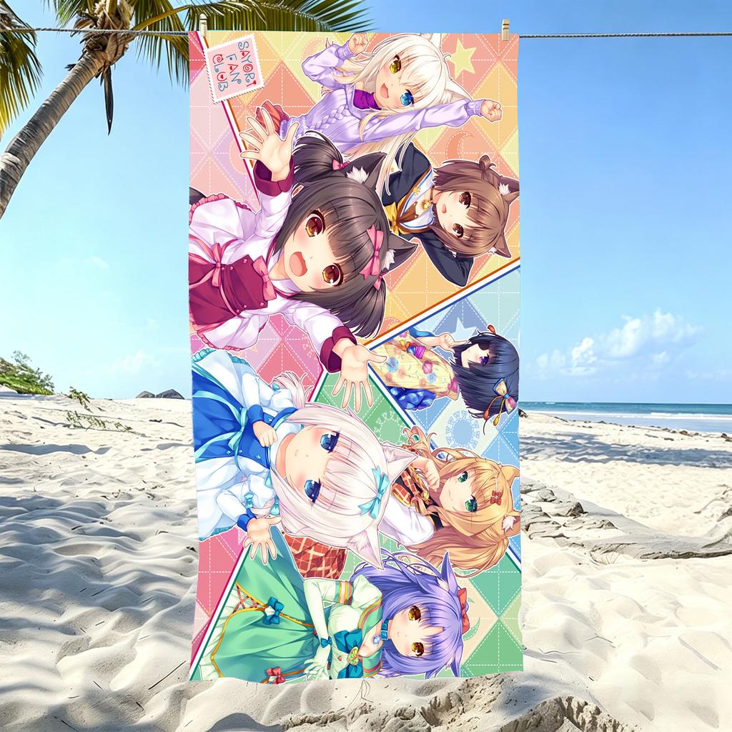 Nekopara Galgame Beach Towel Anime Cat Girl Microfiber Quick Dry Soft Skin Friendly Gym Sports Towel Stylish Beach Accessories