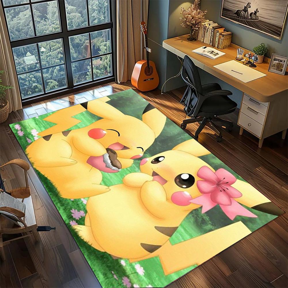 Pikachu Gamer Room Daily Use Floor Mat, Non Slip Washable Large Area Rug Carpet Bedroom Decor.-TING
