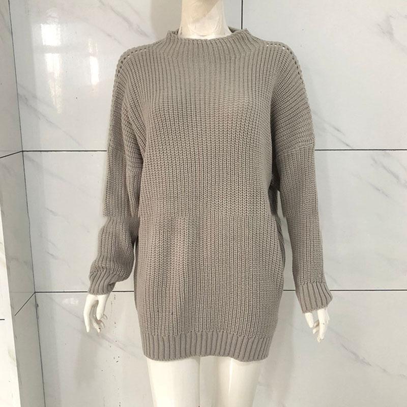 Suéter suelto para mujer, cuello redondo, manga larga, suéteres de color sólido, estilo de moda retro, prendas de punto, hilo grueso, otoño e invierno