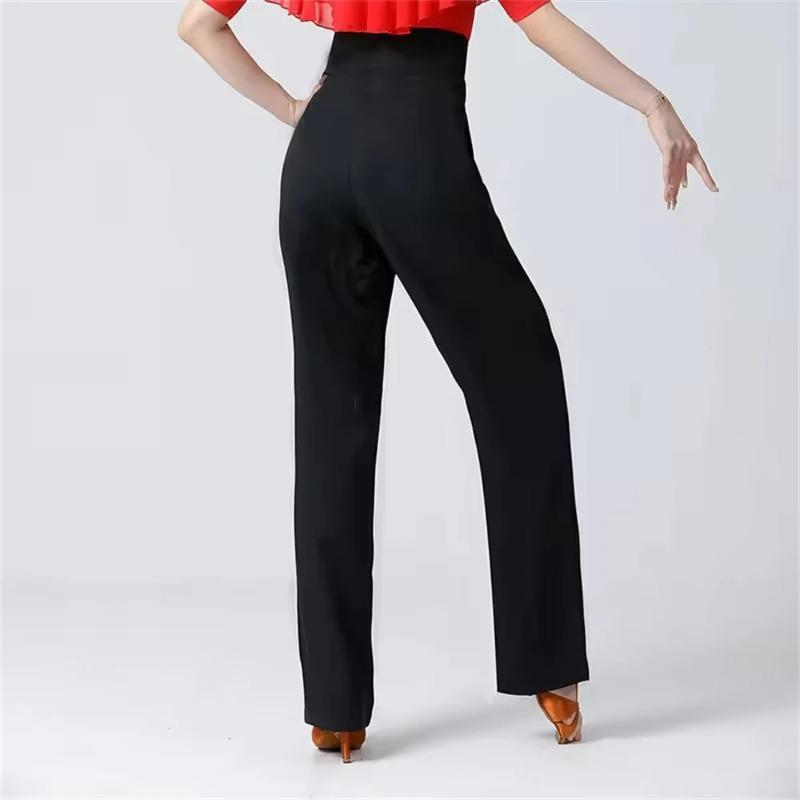 Hohe Taille Damen Latein Modern Dance Hose Professionelles Enges Bündchendesign Hose Dame Ballsaalhose Tasche