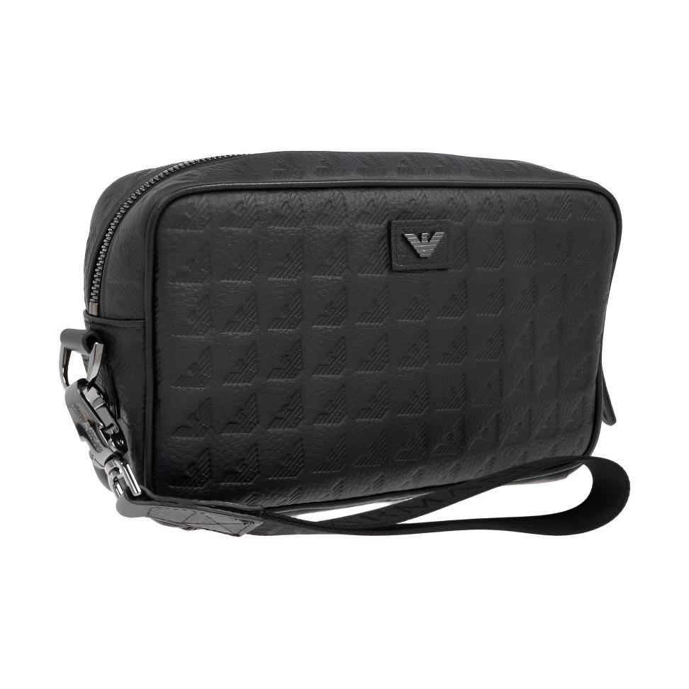 Emporio Armani Iconic Metal Eagle Logo Pattern Calfskin Leather Clutch Small Men clutch Black EM001738-AF14774-UC001