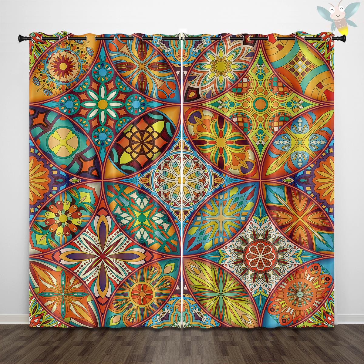 

2 шторы в стиле бохо с ретро-геометрическим рисунком для декора спальни и гостиной 140x160cm&Grommet Top