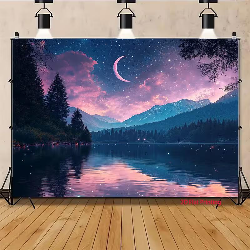2D Magical Night Landscape Backdrop for Fantasy, Nature or Aesthetic Photoshoot