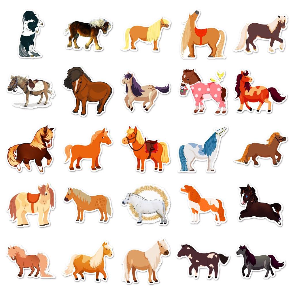 50pcs Cute Pony Cartoon Animal Waterproof Decorative Stickers for Phones & Laptops