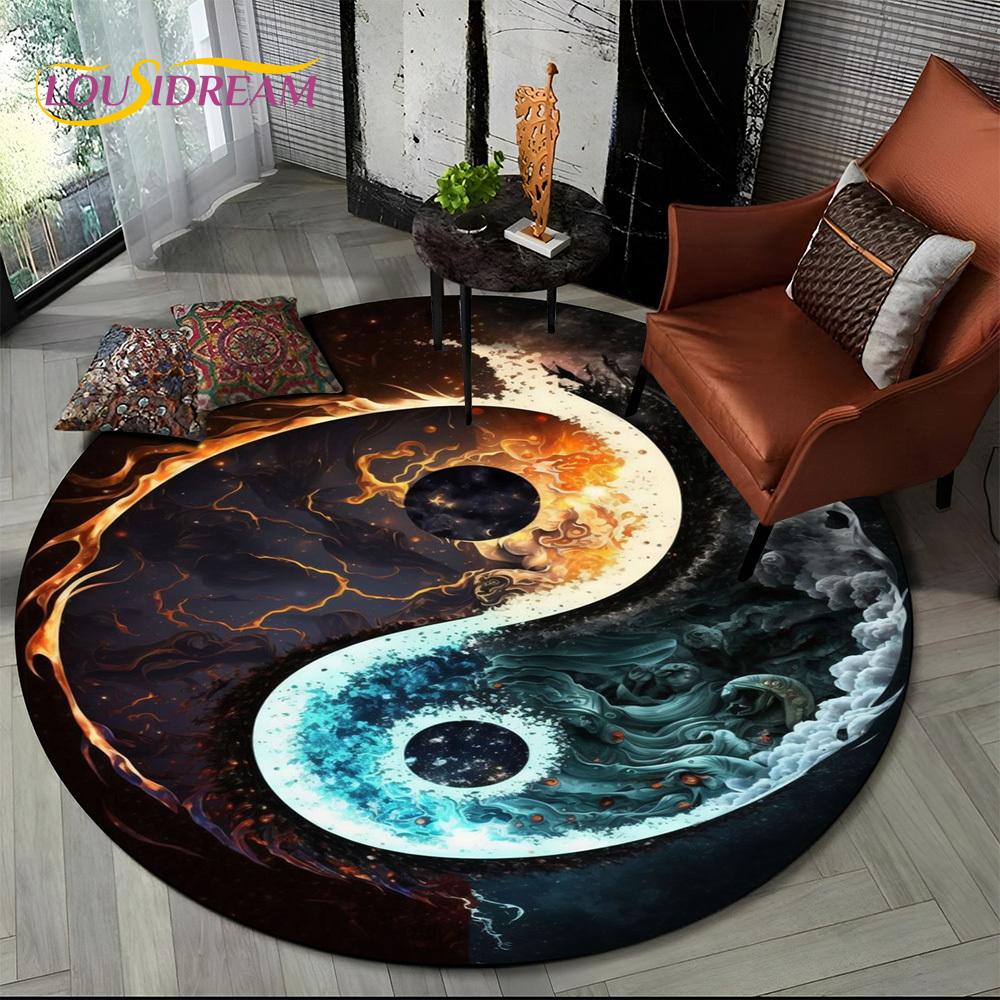 

3D Chinese Tai Chi Naturalize Yin and Yang Round Carpet Rug for Living Room Bedroom Child Decor,Pet Area Rug Non-slip Floor Mat Diameter 60cm