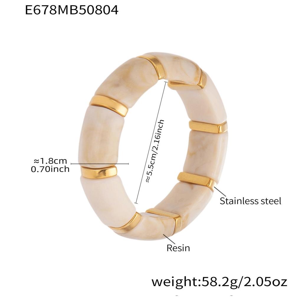 18K Gold-Plated Dopamine Resin Bracelet: European & American Light Luxury Fashion, Versatile Wide Band Elastic Design.