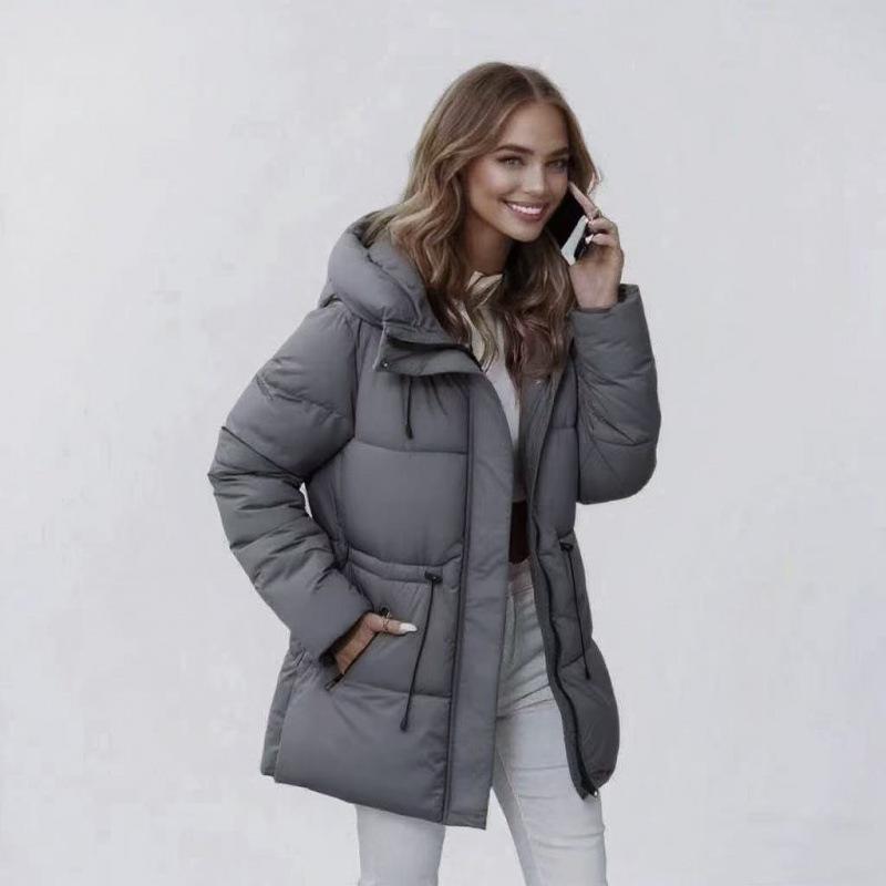 European & American Women's Mid-Length Hooded Down Cotton Jacket - Slimming, Thick, and Trendy Coat.