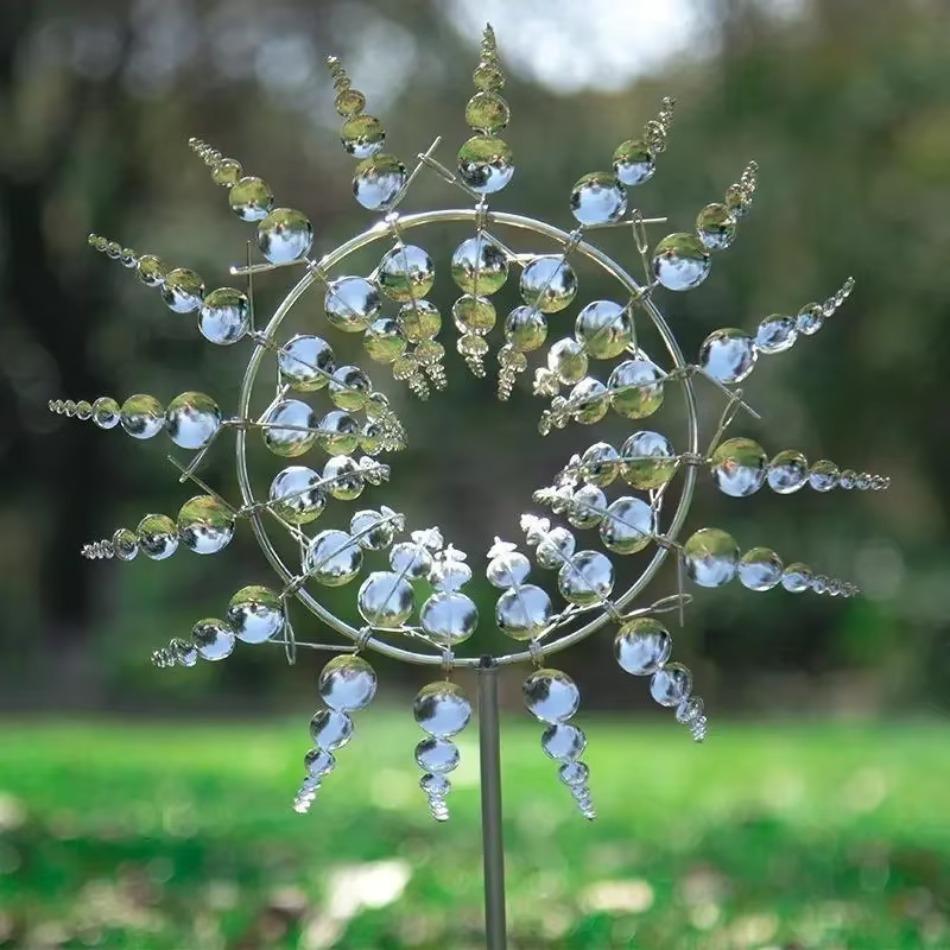 1 Pcs New 3D Outdoor Garden Ornaments Mini Windmill Wind Energy Kinetic Art Pinwheel Magical Unique Magic Metal Windmill
