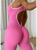 Shein Ribbed Color Block One-Piece Yoga Jumpsuit - Quick-Dry Fitness Suit.