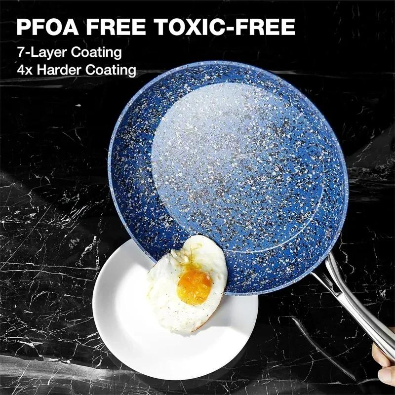 HLAFRG 10-inch Non-stick Frying Pan with Lid Granite Coated Egg Pan Cooking Pot with Stainless Steel Handle Induction Compatible