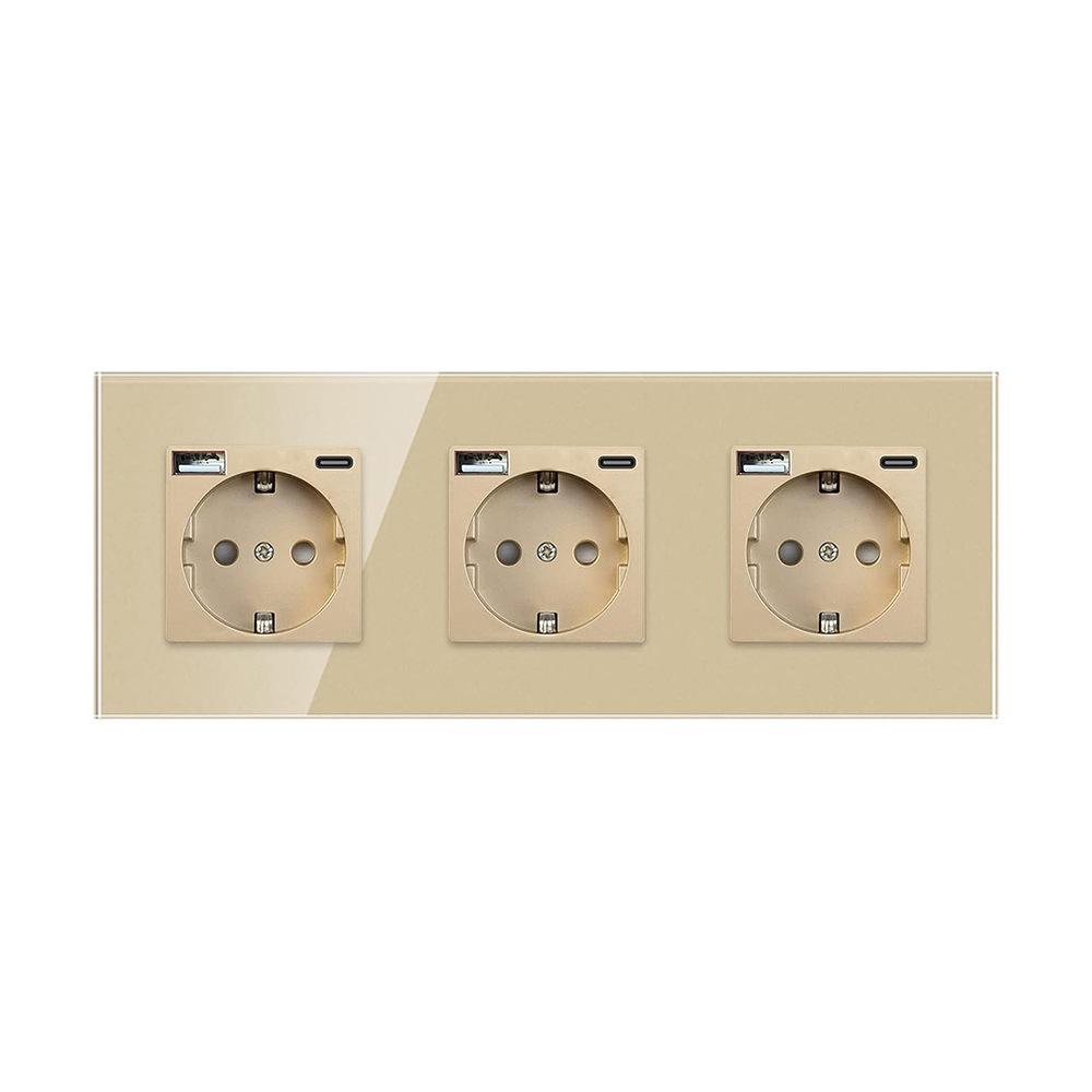 Złoty Panel Ze Szkła Hartowanego Okrągłe Rosyjskie Gniazdko Ścienne 16A – Ukryty Design