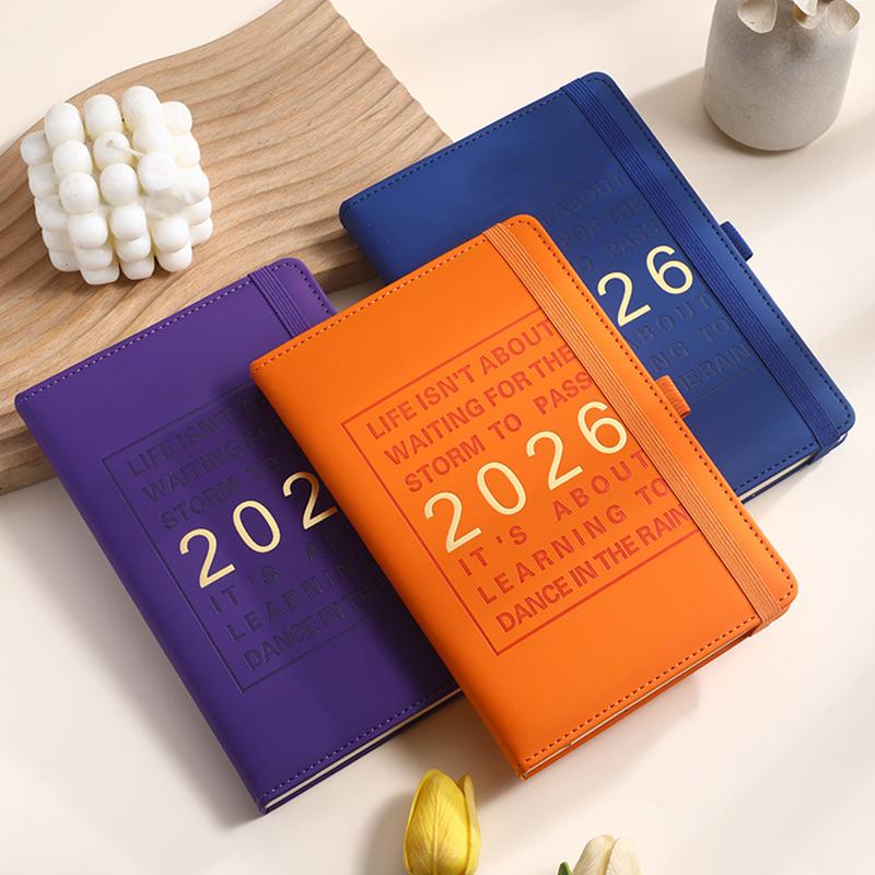 2026 Planerare A5 Agenda PU-läderfodral Anteckningsbok Månatlig Veckovis Daglig Tidtabell Affärsorganisatör Anteckningsböcker Kontorsmaterial