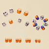 24 Pcs Halloween Press On Nails Short CEWEWP Square Cartoon Fake Nails Mummy Patch Press Ons Nail Tips Orange French Glue On Nails with Terror