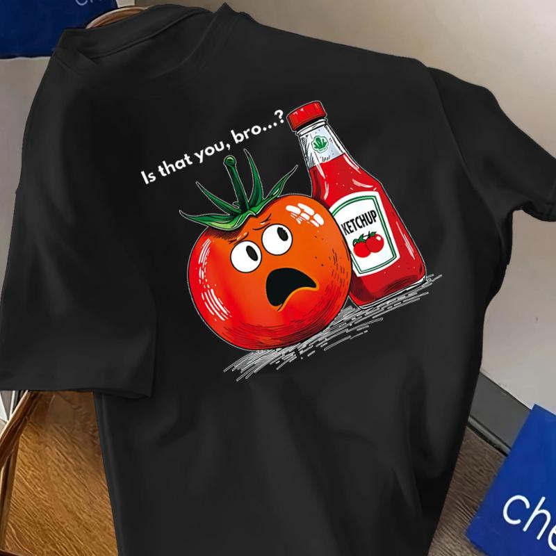 

Tomato & Ketchup Humor Graphic T-Shirt,Soft Breathable & Fade-Resistant, Classic Fit for Daily Casual Wear XXL белый