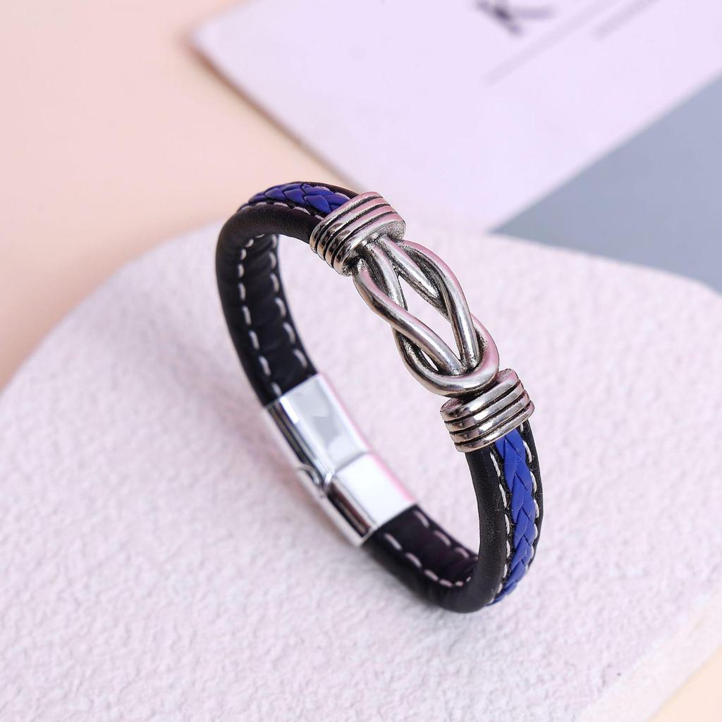 Retro Alloy & Leather Men's Bracelet - European & American Style, Braided Design, Titanium Steel Trend.