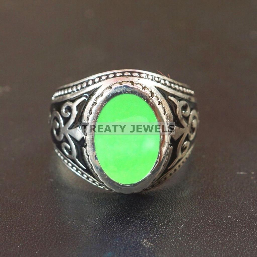 Jade Oval Cut Gemstone With 925 Sterling Silver Ring For Men's #B154 JL375671602393