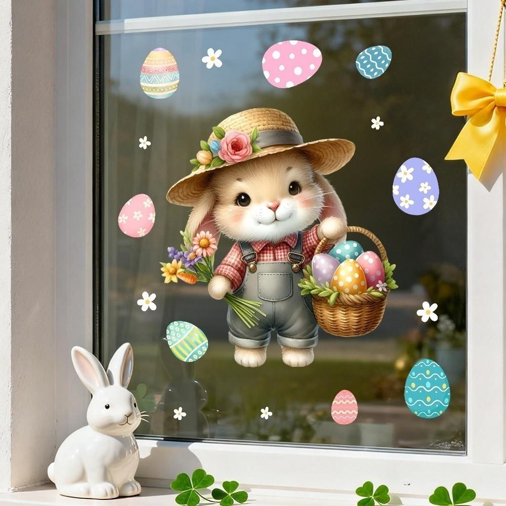 Self-Adhesive Flower Rabbit Sticker Easter Festival Party Sticker New Wall Decal  Glass Decoration
