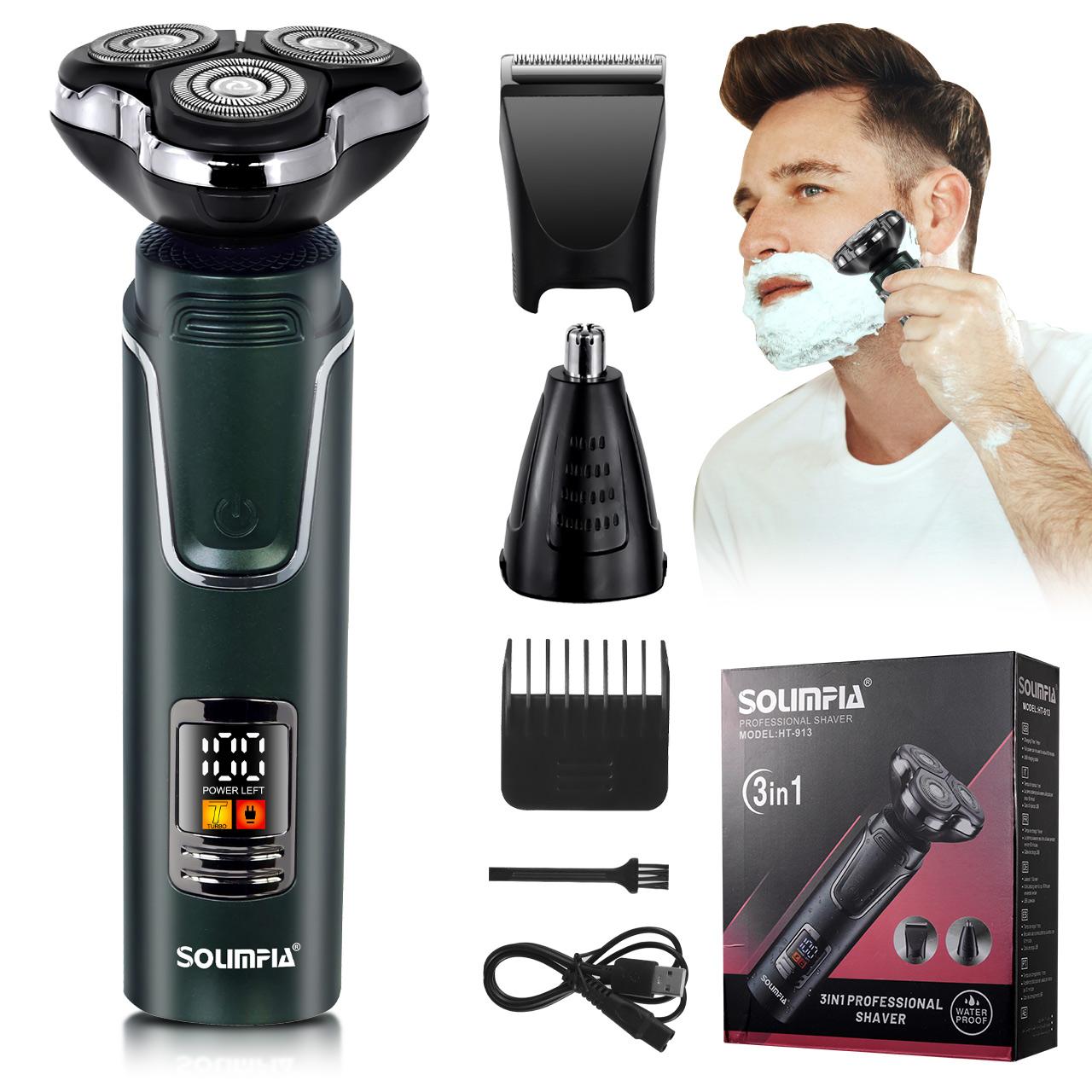 

SOLIMPIA 3 In 1 Electric Shaver for Man Razor Cordless Beard Trimmer Dry Wet Trimmer Grooming Kit зелений