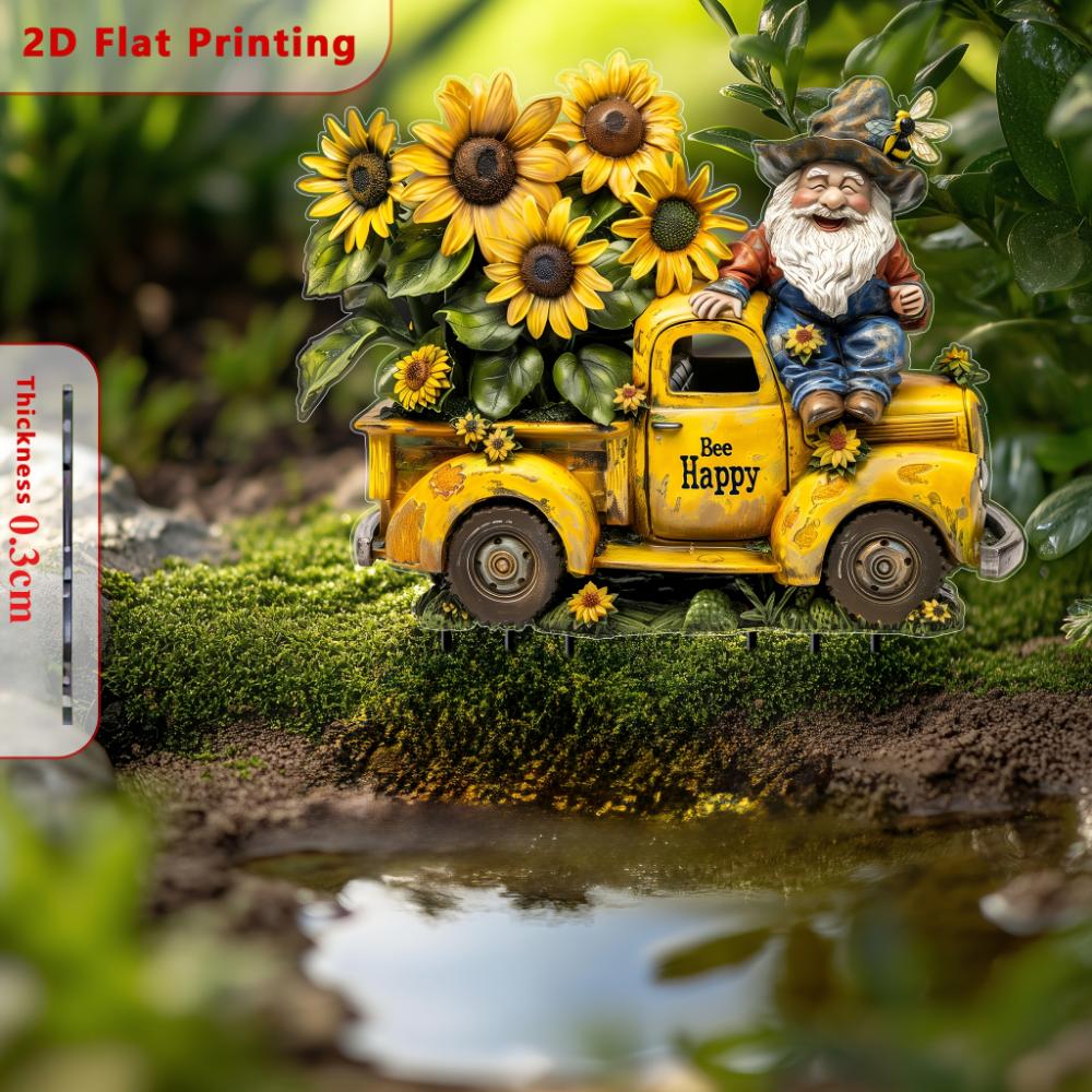 Old Bee 2D Flat, Truck Pot Card, Acrylic, Suitable for Flower Pot Decoration, Balcony, Home, Gifts, Christmas, Halloween