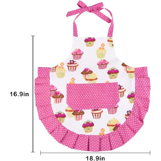 Cupcake Kids Apron, Pink Baking Bib Apron for 2-6 Years Child, Adjustable Kitchen Apron for Little Girls, Cooking, Daughters, Gardening, Toddler Gift