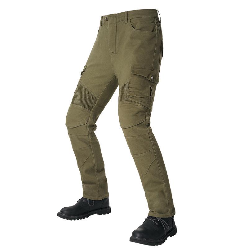 Men's Summer Stretch Denim Military Green Motorcycle Racing Pants - Anti-Fall Cycling Rider Gear