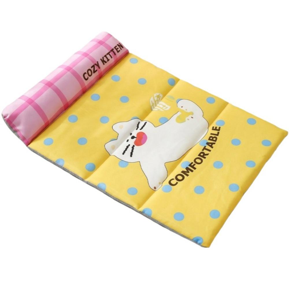 Waterproof Pet Cooling Mat Folding Triple Fold Pillow Cushion Cartoon Ice Silk Cold Mat Summer Use 19.69x15.35 in жёлтый