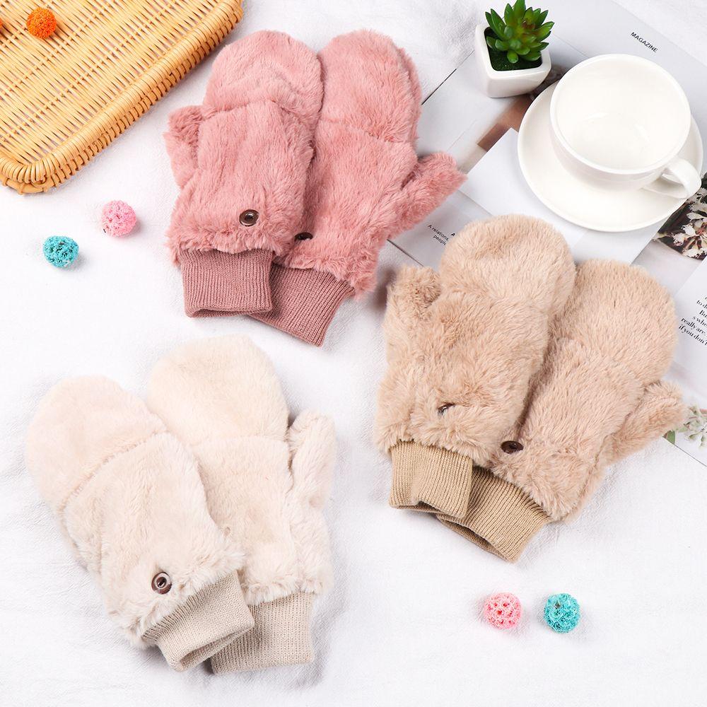 Winter Windproof Soft Stretch Plush Mittens Faux Fur Gloves Thicken Warm Flip Type Gloves