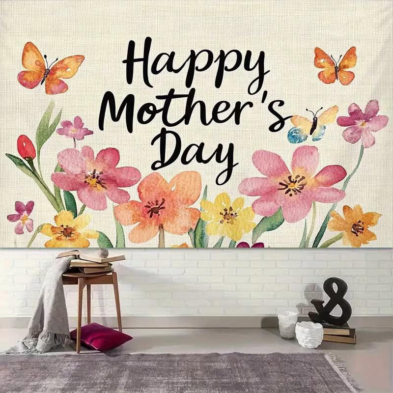 2D Happy Mother's Day Floral Butterfly Backdrop Photography Background