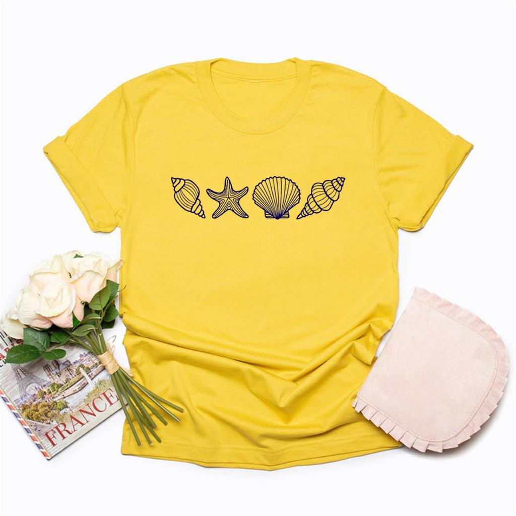 Seashell Shirt Beach T-Shirt Summer Woman Shirt Ocean Lover Gift Short Sleeve Graphic T Shirts Summer Vacation Tee Women Clothes