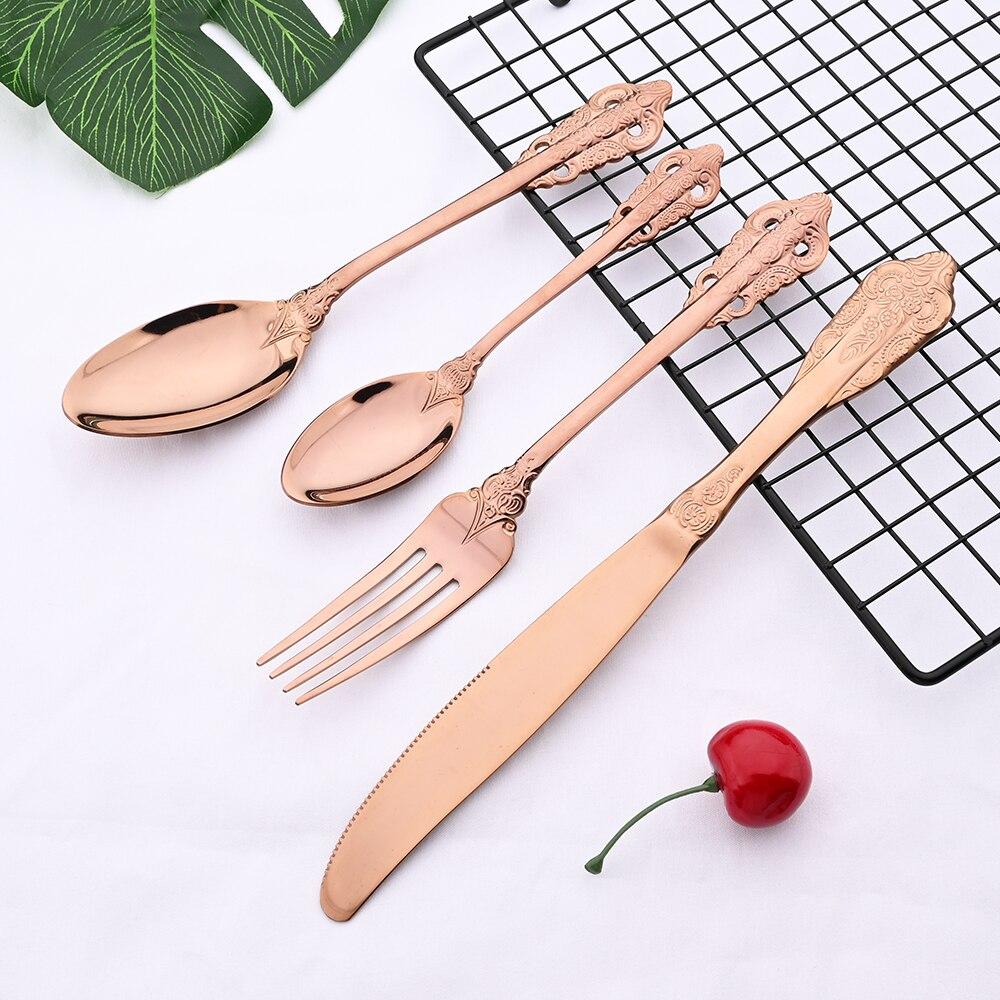 Купить Ретро Розовое золото Посуда Столовое серебро Набор 304 ...