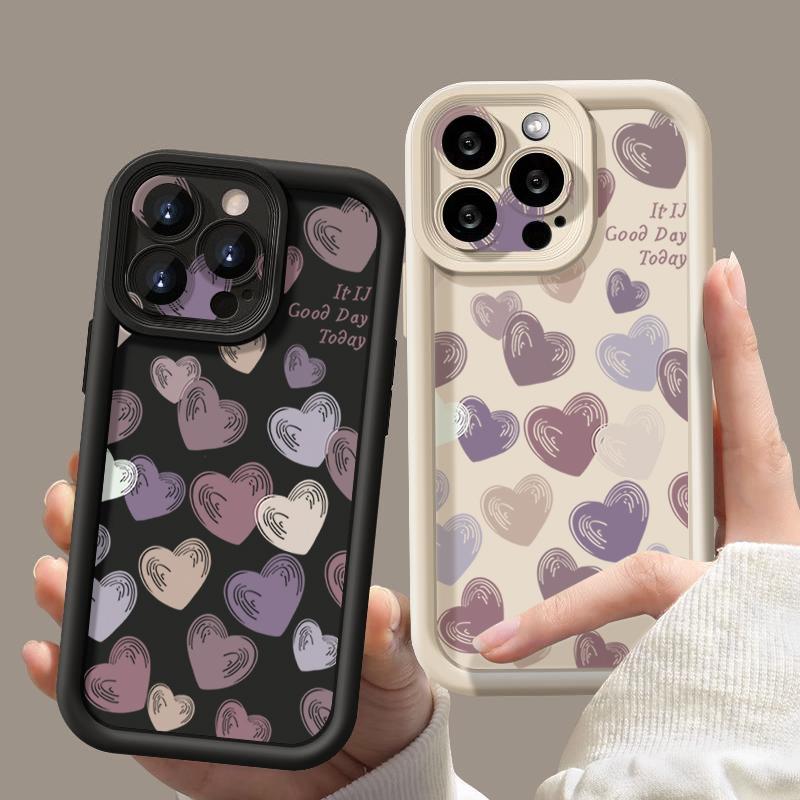 Cute Love Heart Phone Case For iPhone 16 Pro Max Shockproof TPU Soft Silicone Cover Coque For iPhone 15 Pro Max 14 13 12 11 Phone Case