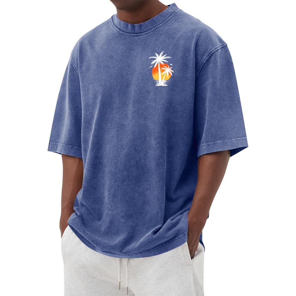 Men's Printed Round Neck T-Shirt Casual Sports Short-Sleeve Top