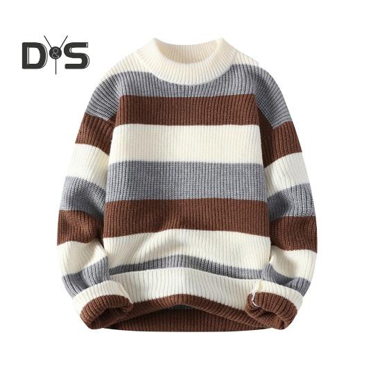 Fall Winter Men Sweater Half-high Collar Thickened Knitted Warm Loose Colorblock Loose Long Sleeves Pullover Daily Wear Sport Sweater