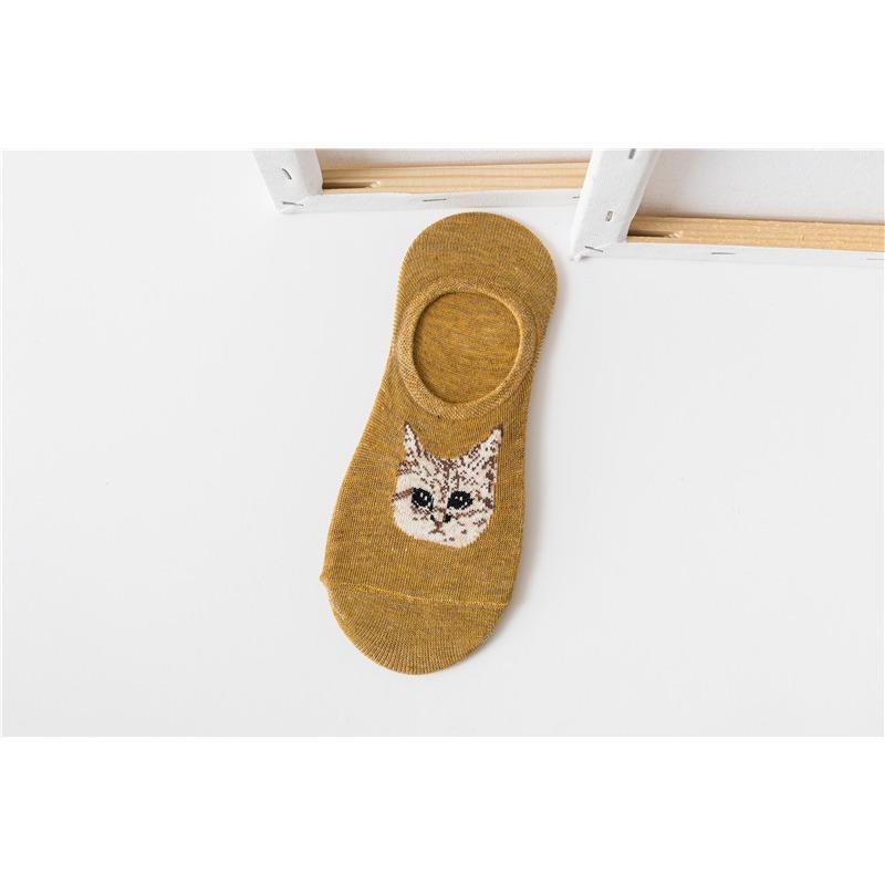 Female Spring and Summer Cotton Cute Cartoon Cat Head Anti Take Off Shallow Mouth Invisible Socks